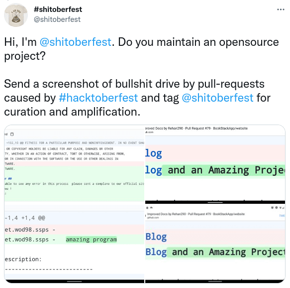 spam contributions from shittoberfest twitter account